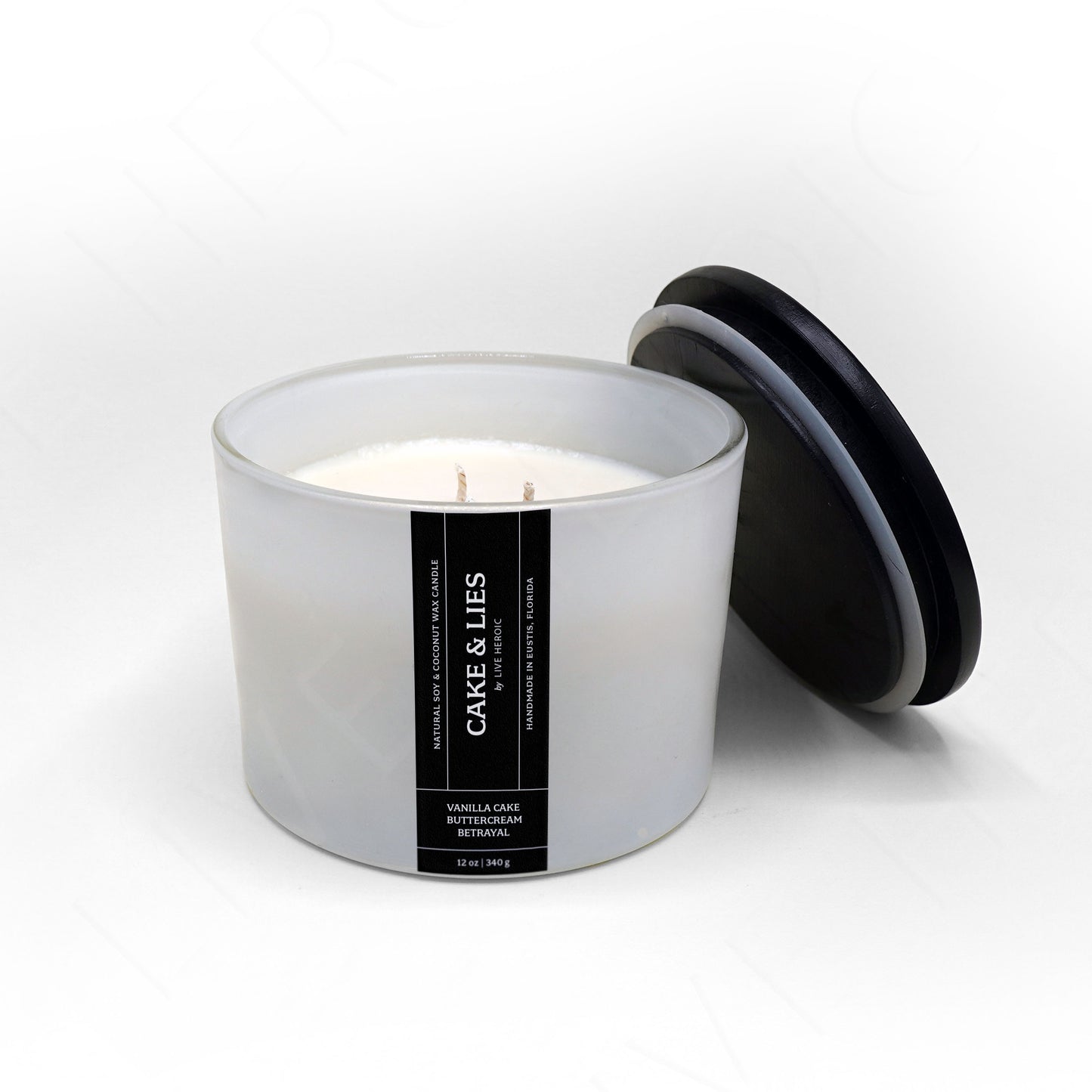 Cake & Lies | 12 oz Scented Coconut & Soy Wax Candle by Live Heroic