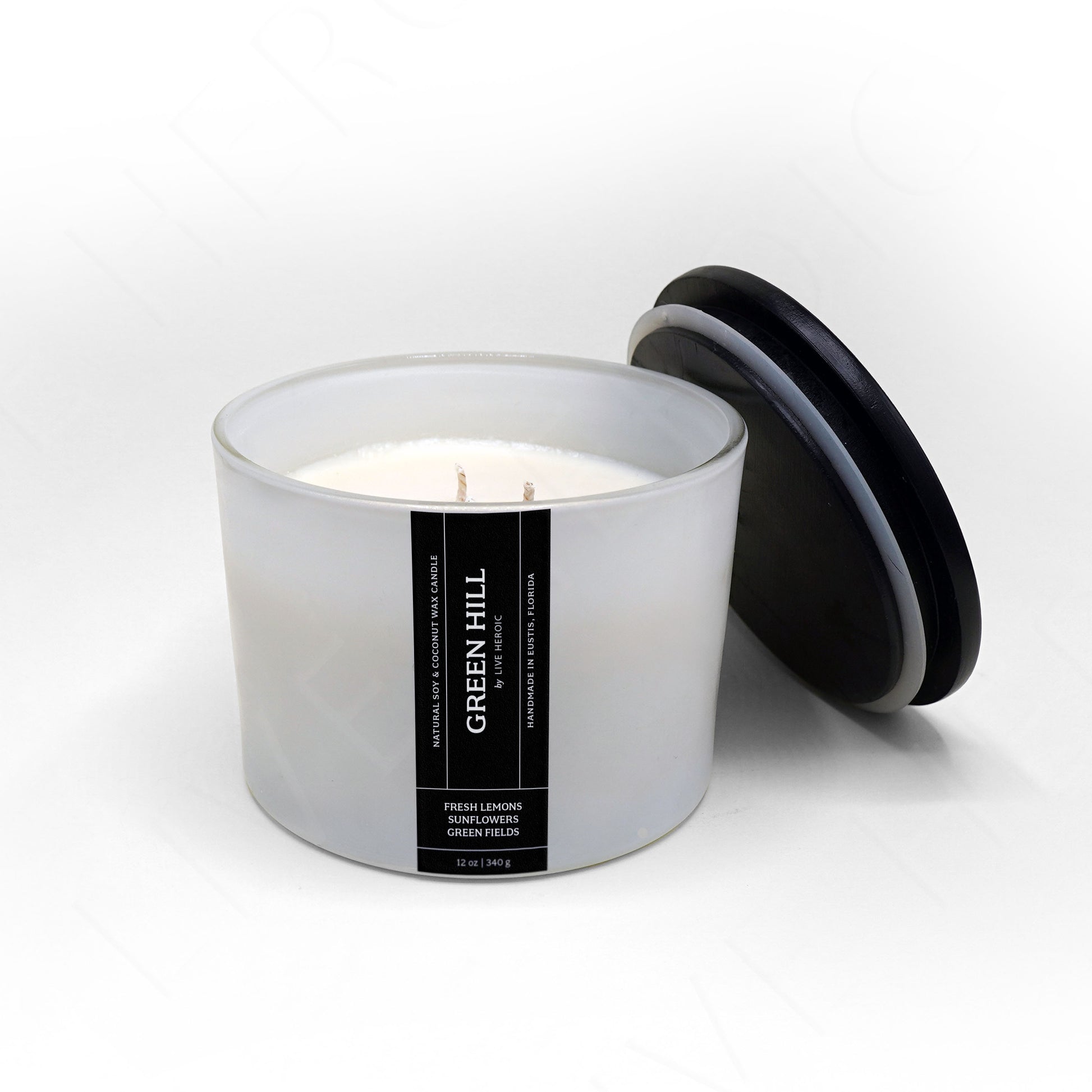 Green Hill | 12 oz Scented Coconut & Soy Wax Candle by Live Heroic